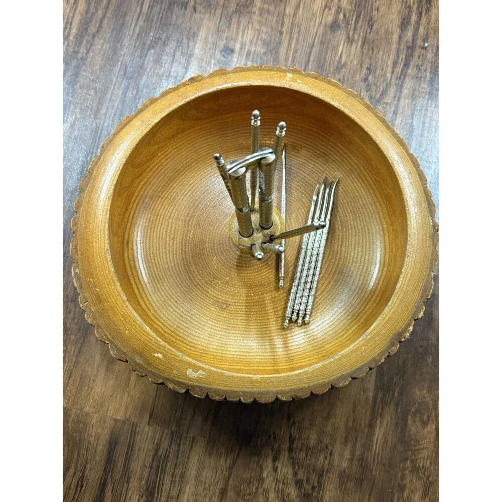Vintage Nutcracker Wood Bowl Set Rustic With Tools